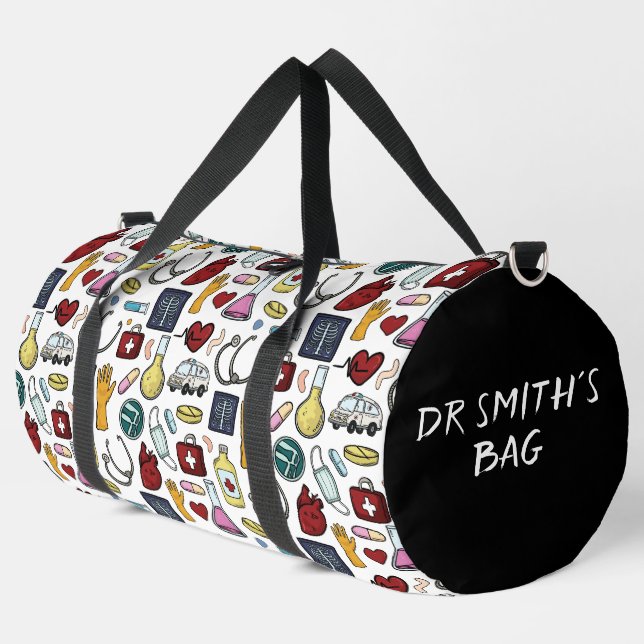 Cartoon Ärztliche Krankenschwester und individuell Duffle Bag (Linke Ecke)
