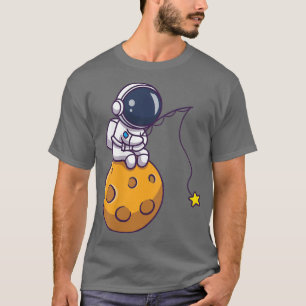 Cartoon Astronaut Fishing for Star Space Planet T-Shirt