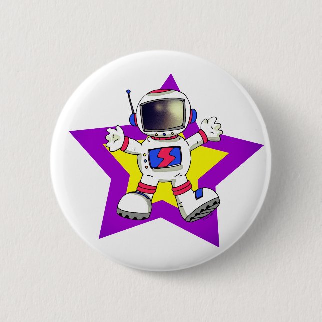 Cartoon Astronaut in Star Design Button (Vorderseite)
