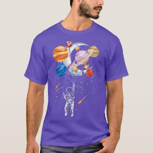 Cartoon Astronaut Space Balloon Planets T - Shirt