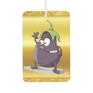 Cartoon Aubergine mit großen Augen grünes Haar 2 Autolufterfrischer