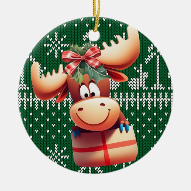 Cartoon auf grünem Steppmuster Keramik Ornament (Vorne)