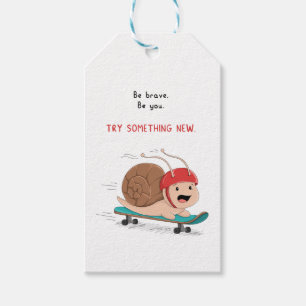 Cartoon-Aufkleber Schnecke beim Skateboardfahren Geschenkanhänger