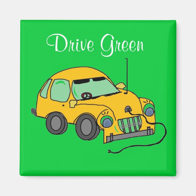 Cartoon Auto-Laufwerk grün Magnet (Vorne)