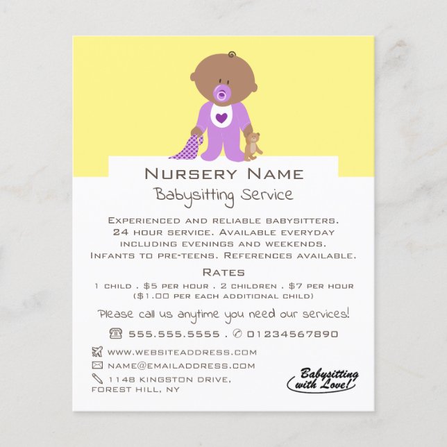 Cartoon Baby & Bear, Babysitter, Daycare, Kinderzi Flyer (Vorne)