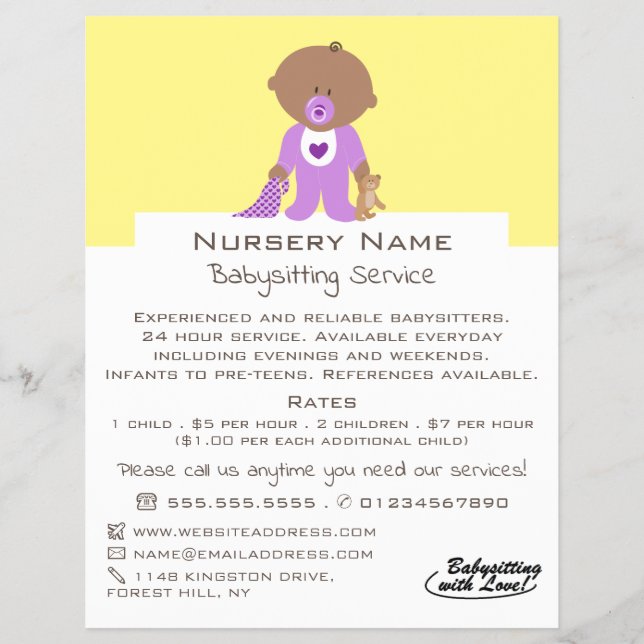 Cartoon Baby & Bear, Babysitter, Daycare, Kinderzi Flyer (Vorne)