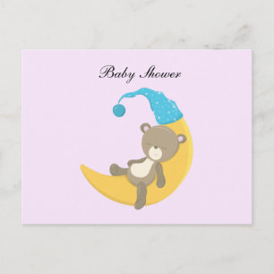 Cartoon Baby Bear Schlafen auf Mond mit Blue Hat Einladungspostkarte