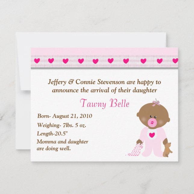 Cartoon Baby Girl Faire-part de naissance (Devant)