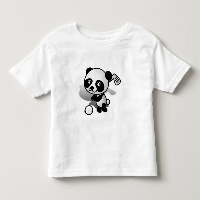 Cartoon Baby Panda Bear Golfing on Green Kleinkind T-shirt (Vorderseite)