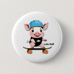 Cartoon Baby Pig Reiten Ein Skateboard Lasse Roll, Button