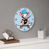 Cartoon Baby Pig Reiten Ein Skateboard Lasse Roll,