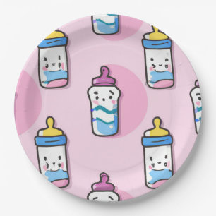 Cartoon Babyflasche Kinderspass Babydusche Pappteller