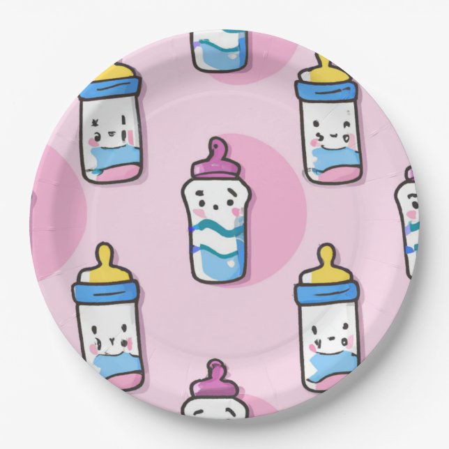 Cartoon Babyflasche Kinderspass Babydusche Pappteller (Vorderseite)