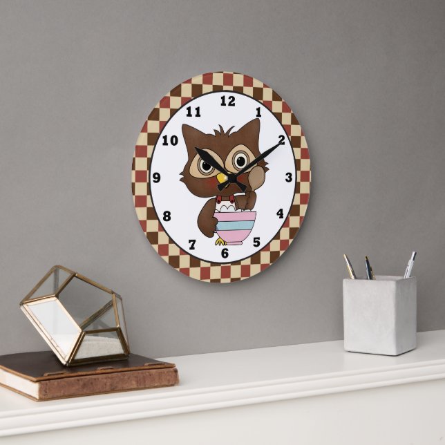 Cartoon Baking Owl Kitchen wall clock Große Wanduhr (Büro)