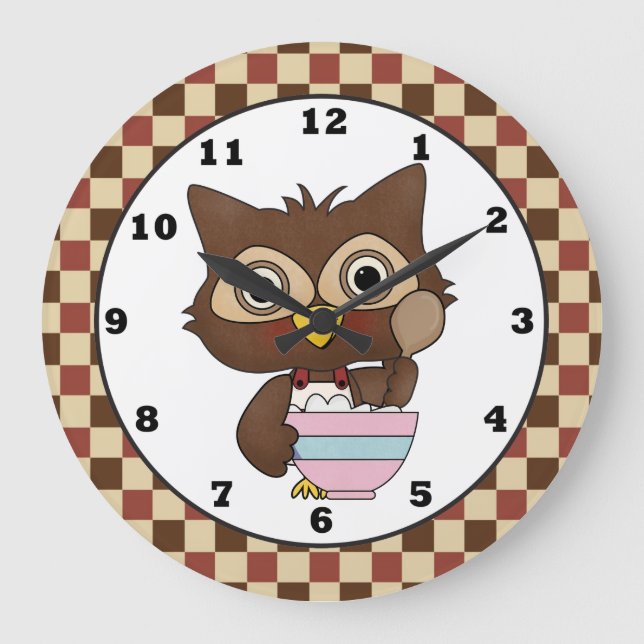 Cartoon Baking Owl Kitchen wall clock Große Wanduhr (Vorderseite)