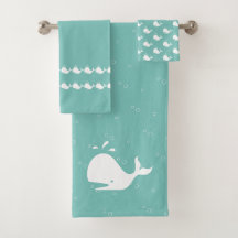 Cartoon Baleine Marée Turquoise Bleu Serviette Ens