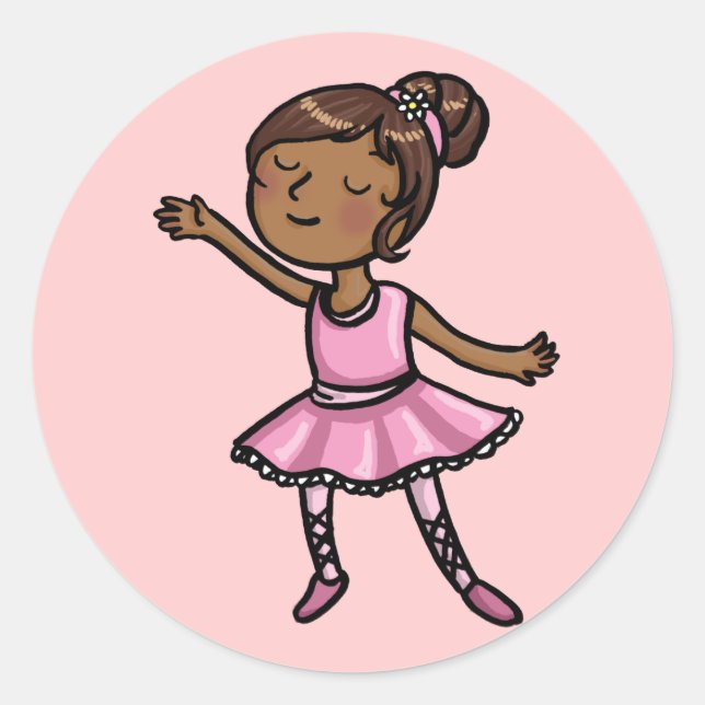 Cartoon Ballet Dancer Runder Aufkleber (Vorderseite)