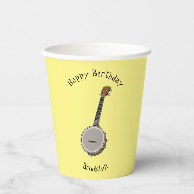 Cartoon Banjo Pappbecher (Vorderseite)