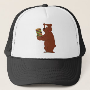 Cartoon-Bär mit enormem Hamburger Truckerkappe