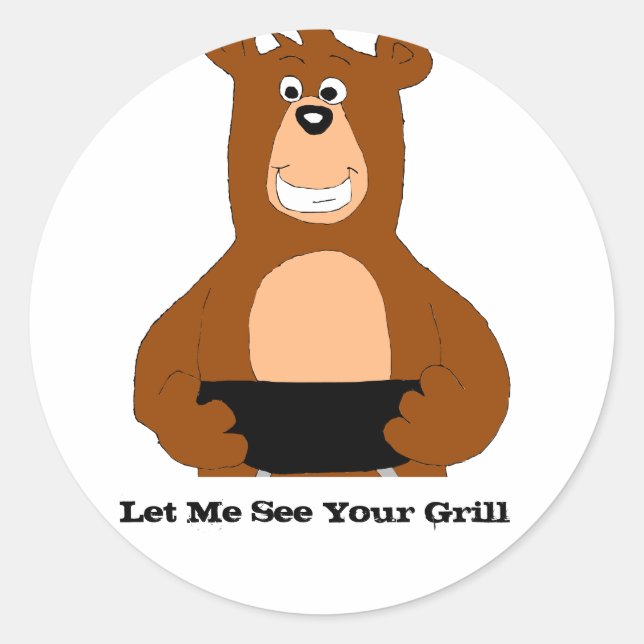 Cartoon Bär mit GRILLEN Grill Runder Aufkleber (Vorderseite)
