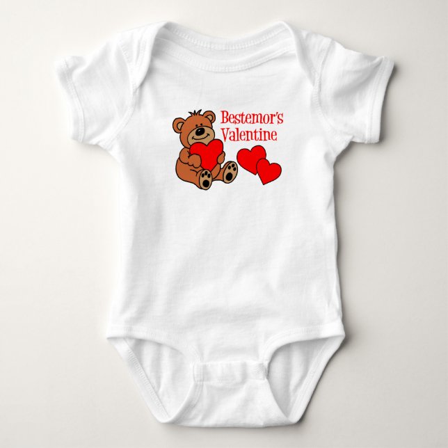 Cartoon-Bär und Herz von Bestemor Baby Strampler (Vorderseite)