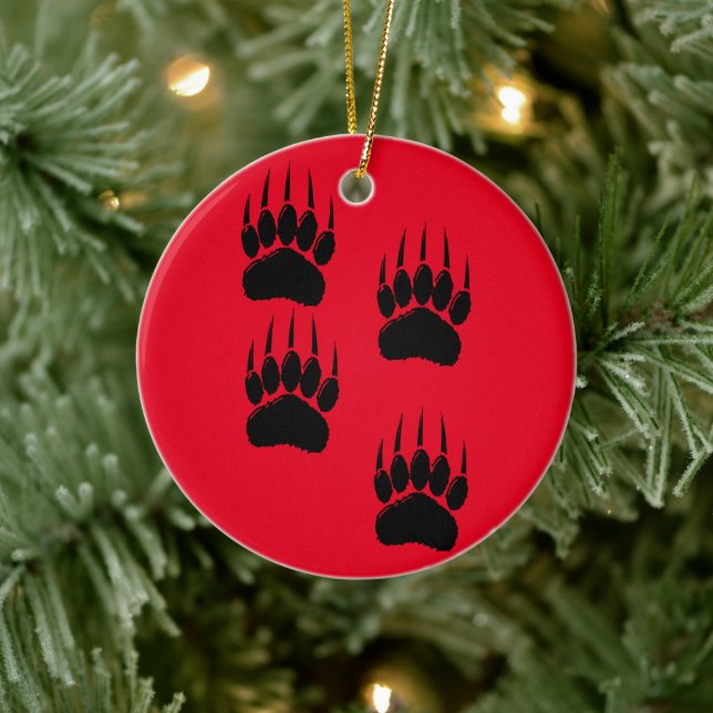 Cartoon Bärenspuren in Schwarz Keramik Ornament (Baum)