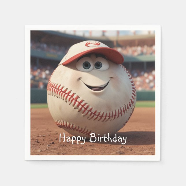 Cartoon Baseball Geburtstag Serviette (Vorderseite)