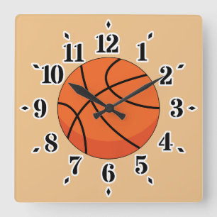 Cartoon Basketball Ball Quadratische Wanduhr