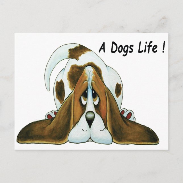 Cartoon Basset Hound, Ein Hund im Leben Postkarte (Vorderseite)