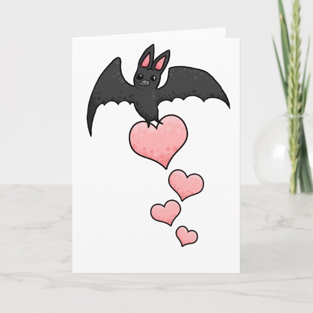 Cartoon Bat mit Herzen Karte (Vorderseite)