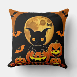 Cartoon Bat und Pumpkins unter Vollmond Kissen