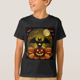 Cartoon Bat und Pumpkins unter Vollmond T-Shirt