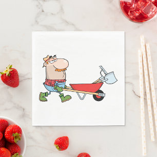 Cartoon-Bauer mit Wheelbarrow und Tools Serviette