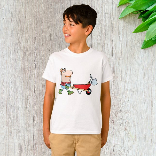 Cartoon-Bauer mit Wheelbarrow und Tools T-Shirt (Von Creator hochgeladen)