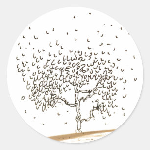 Cartoon-Baum mit fallenden Blättern Zeichnung Runder Aufkleber