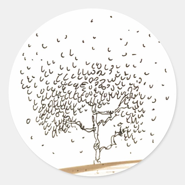 Cartoon-Baum mit fallenden Blättern Zeichnung Runder Aufkleber (Vorderseite)