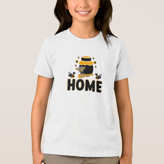 Cartoon Bee and Honey Jar "ZUHAUSE" T - Shirt (Vorderseite)