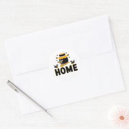 Cartoon Bee and Honey Jar "ZUHAUSE" T - Shirt Runder Aufkleber