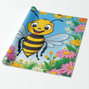 Cartoon Bee Farbige Blume Geschenkpapier