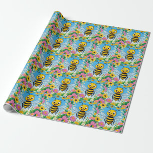 Cartoon Bee Farbige Blume Geschenkpapier