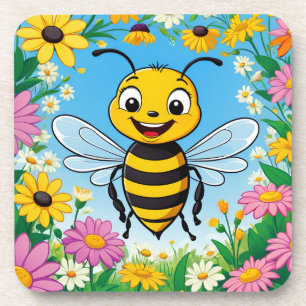 Cartoon Bee Farbige Blume Getränkeuntersetzer