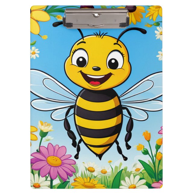 Cartoon Bee Farbige Blume Klemmbrett (Vorderseite)