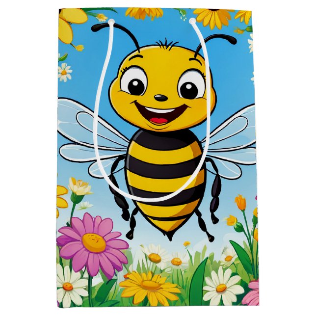 Cartoon Bee Farbige Blume Mittlere Geschenktüte (Vorderseite)