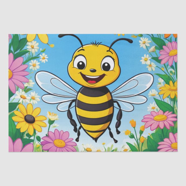 Cartoon Bee Farbige Blume Seidenpapier (Vorderseite)