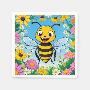Cartoon Bee Farbige Blume Serviette
