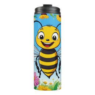 Cartoon Bee Farbige Blume Thermosbecher