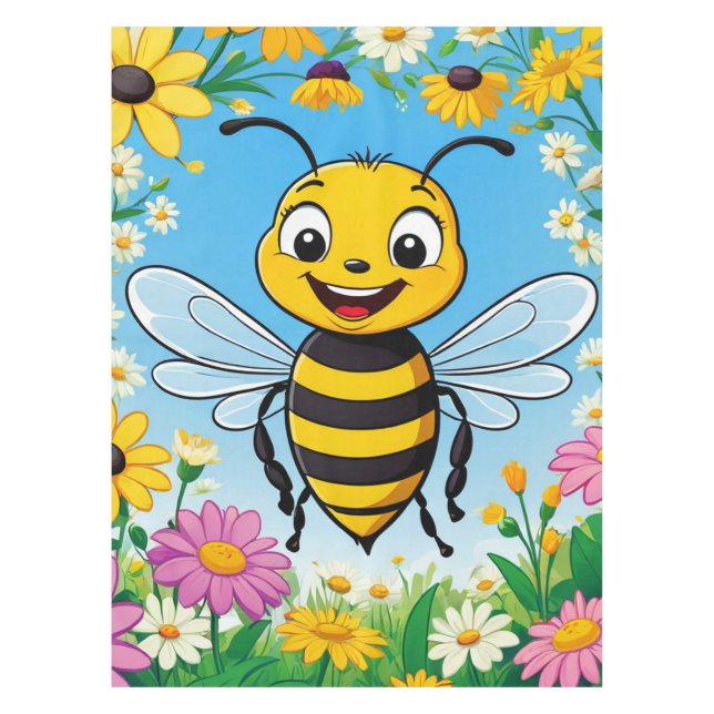 Cartoon Bee Farbige Blume Tischdecke (Vorderseite)