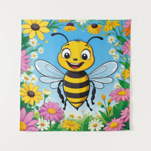 Cartoon Bee Farbige Blume Wandteppich
