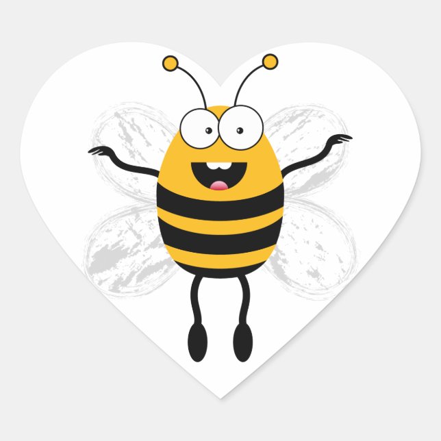 Cartoon Bee Herz-Aufkleber (Vorderseite)