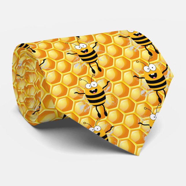 Cartoon Bee Honey Krawatte (Gerollt)